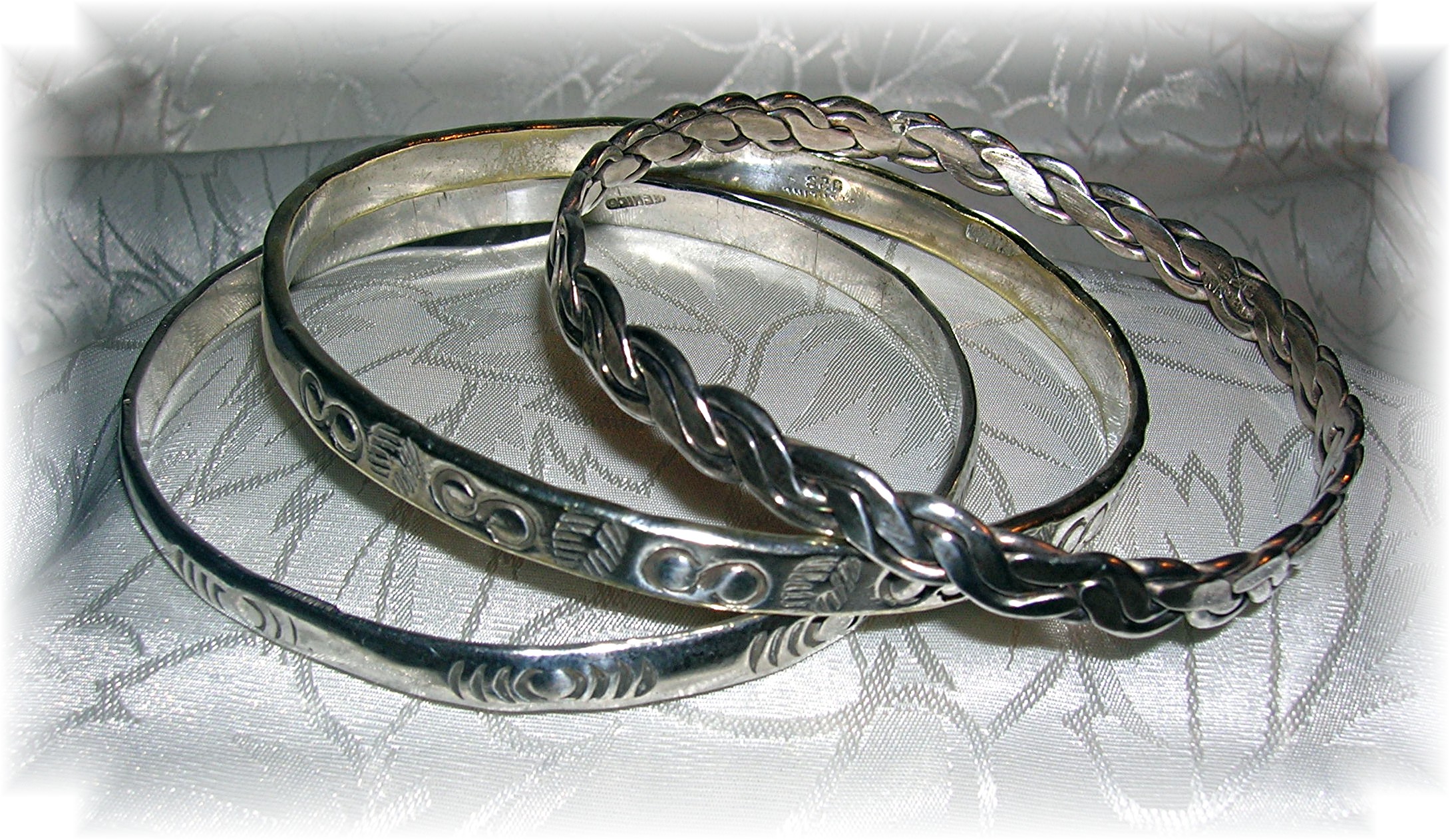 3 Mexican Sterling Silver Bangle Bracelets