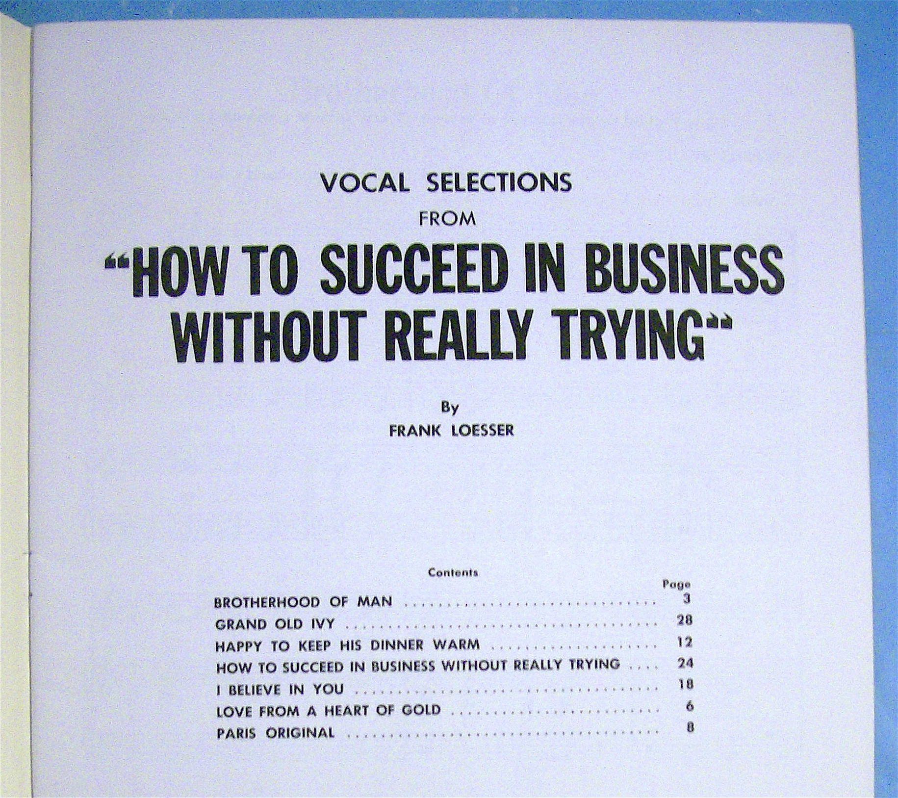 Sheet Music For 1961 How To Succeed In Business