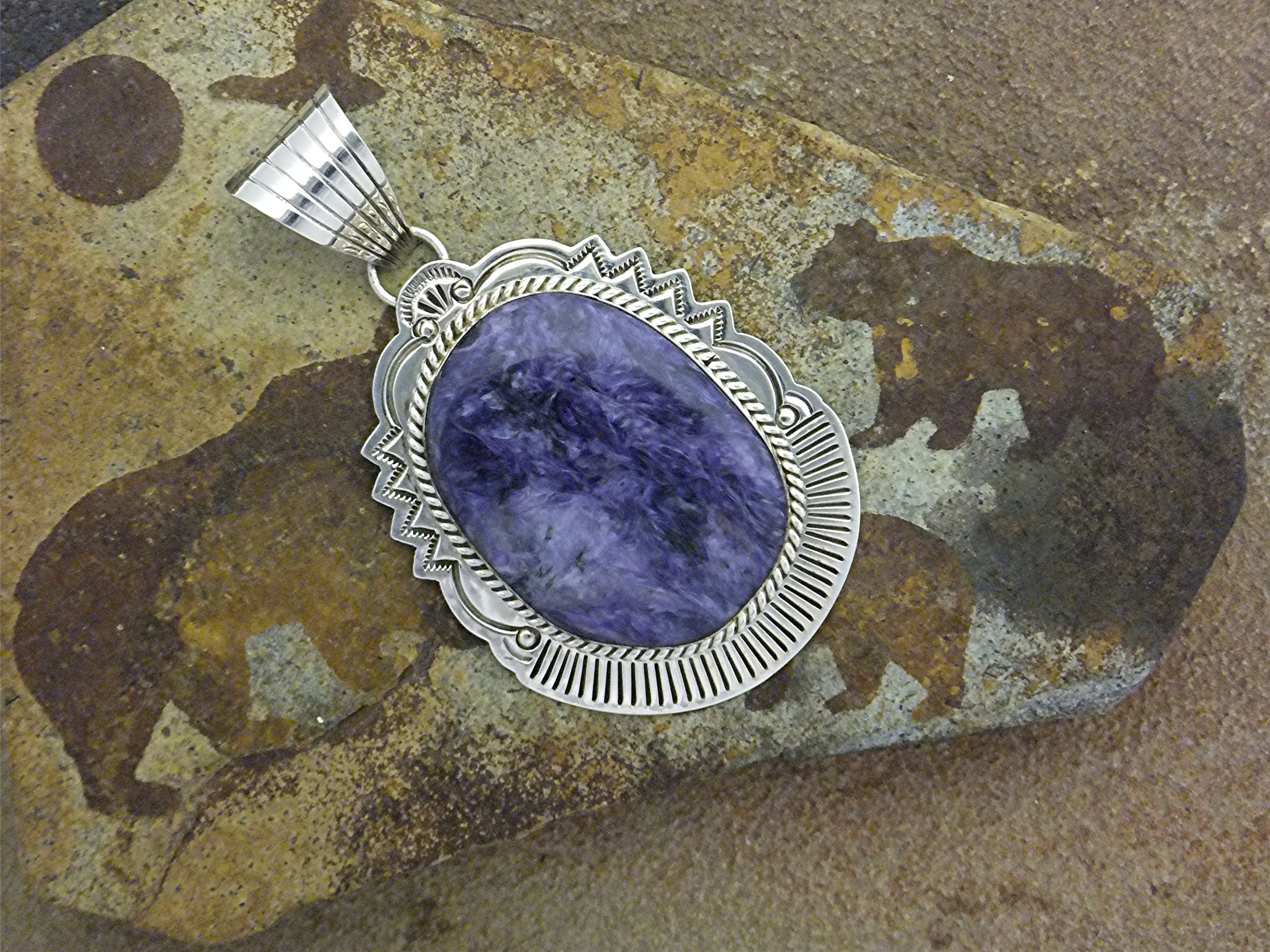 Pendant Russian Charoite Sterling Silver M.Spencer USA