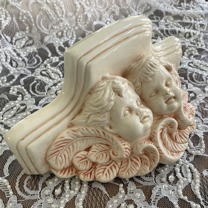 Vintage Pastel Pink Cherubs Wall Shelf, Shabby Chic Victorian Angels, Wall Sconce, Porcelain