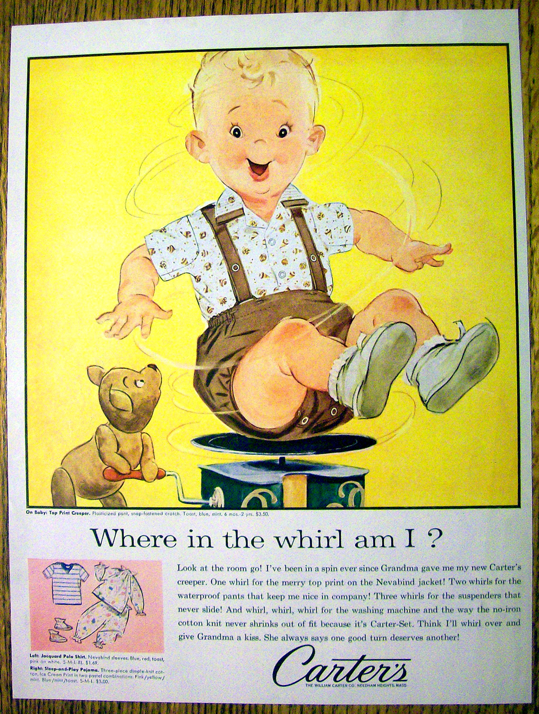 1958 Carter Top Print Creeper with Boy Bouncing
