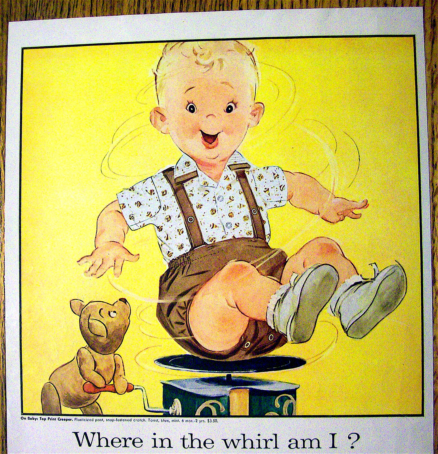1958 Carter Top Print Creeper with Boy Bouncing