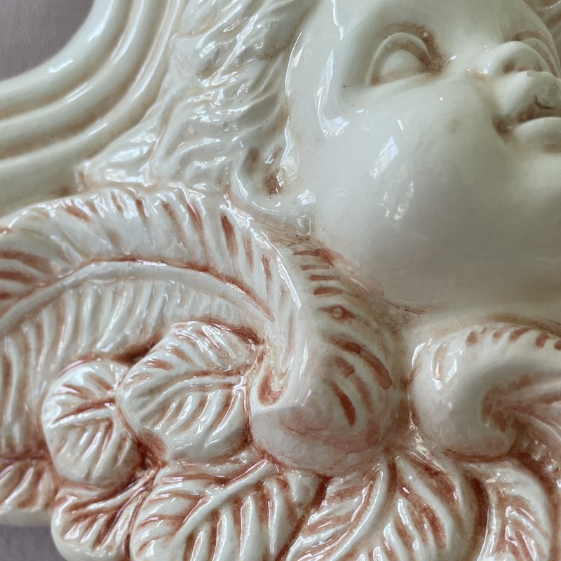 Vintage Pastel Pink Cherubs Wall Shelf, Shabby Chic Victorian Angels, Wall Sconce, Porcelain