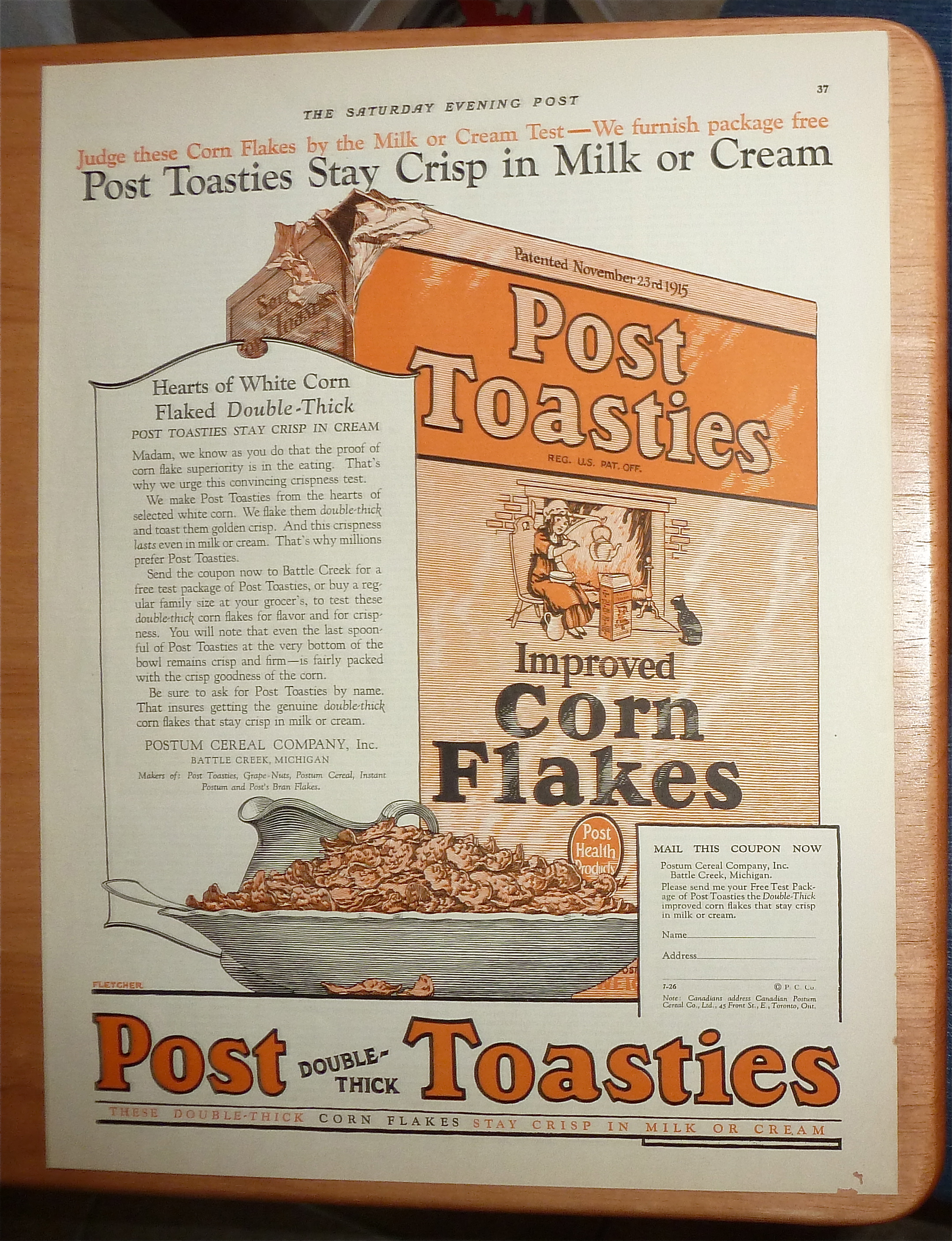 1924 Post Toasties with A Box & Bowl Of Post Toasties