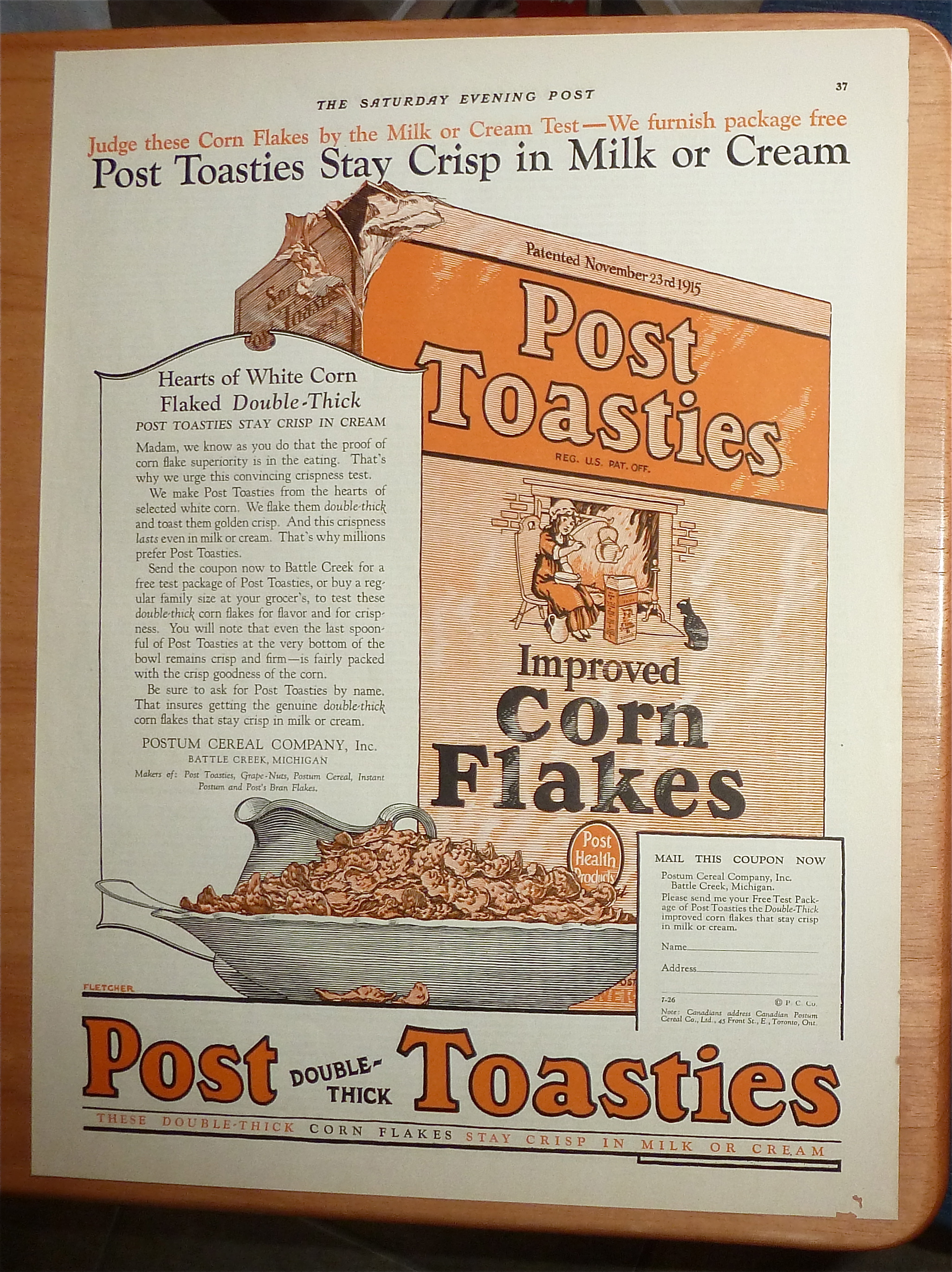 1924 Post Toasties with A Box & Bowl Of Post Toasties