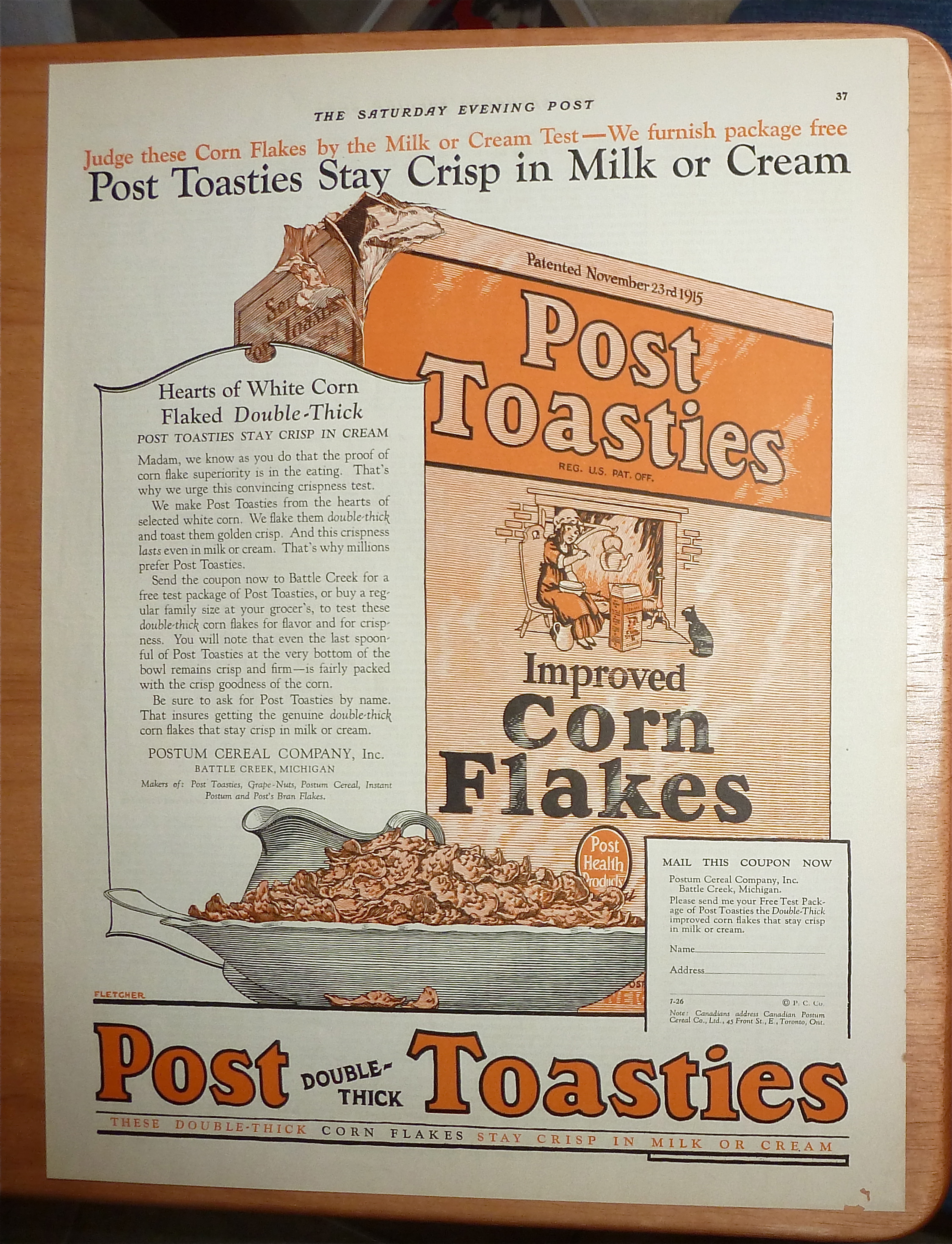 1924 Post Toasties with A Box & Bowl Of Post Toasties