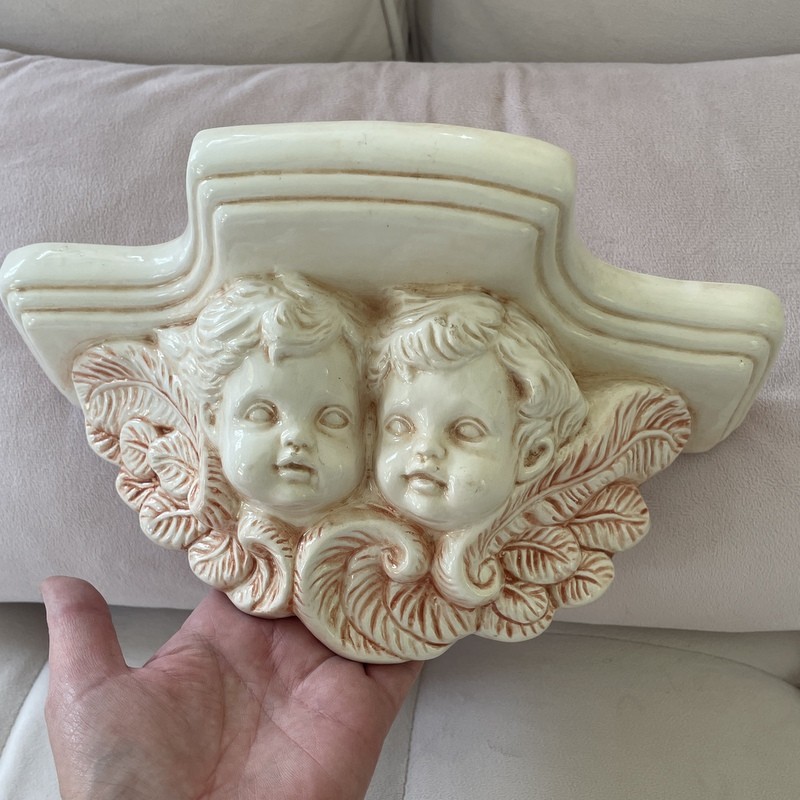 Vintage Pastel Pink Cherubs Wall Shelf, Shabby Chic Victorian Angels, Wall Sconce, Porcelain