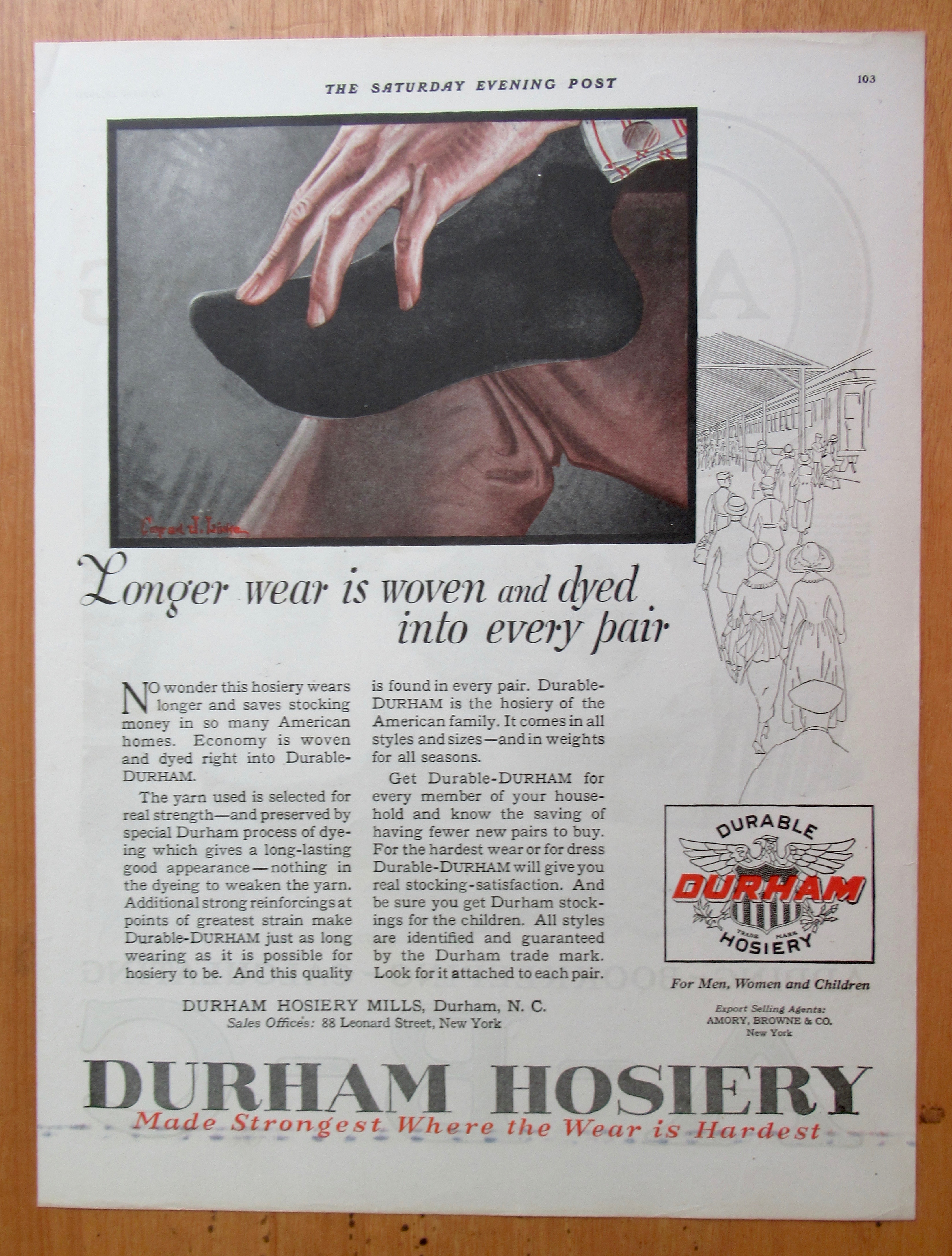 1920 Durham Hosiery with Man's Foot in Black Sock