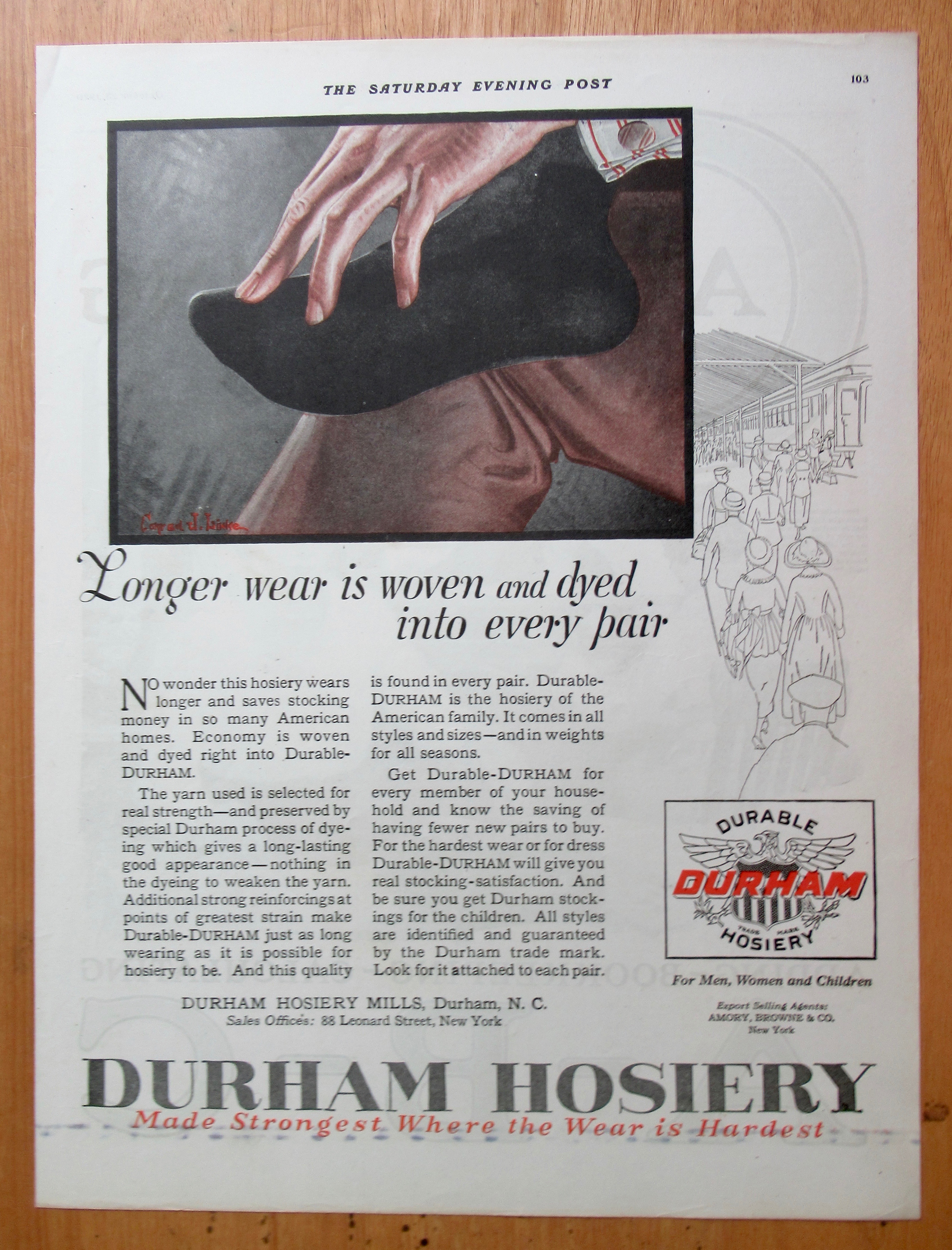 1920 Durham Hosiery with Man's Foot in Black Sock