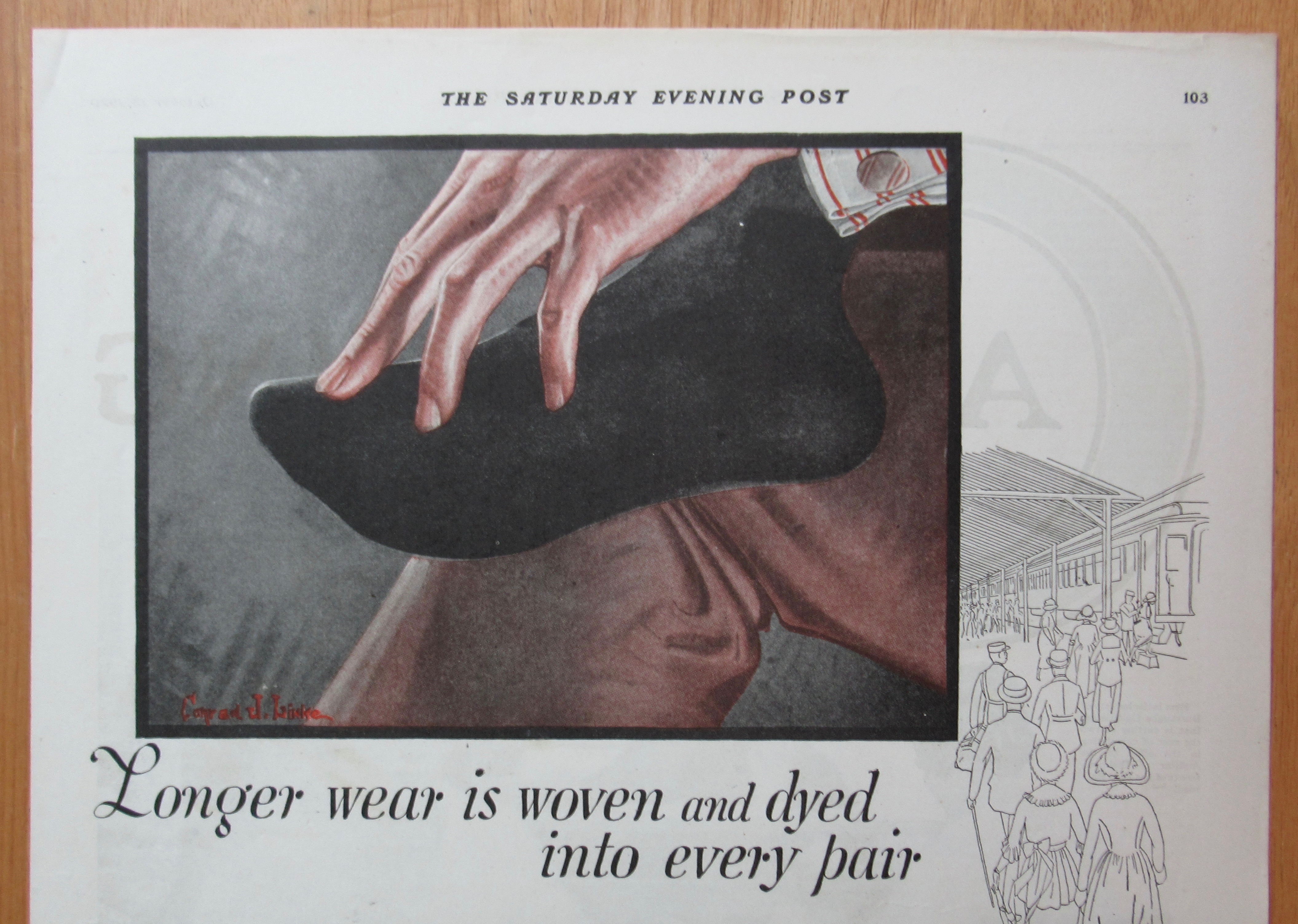1920 Durham Hosiery with Man's Foot in Black Sock
