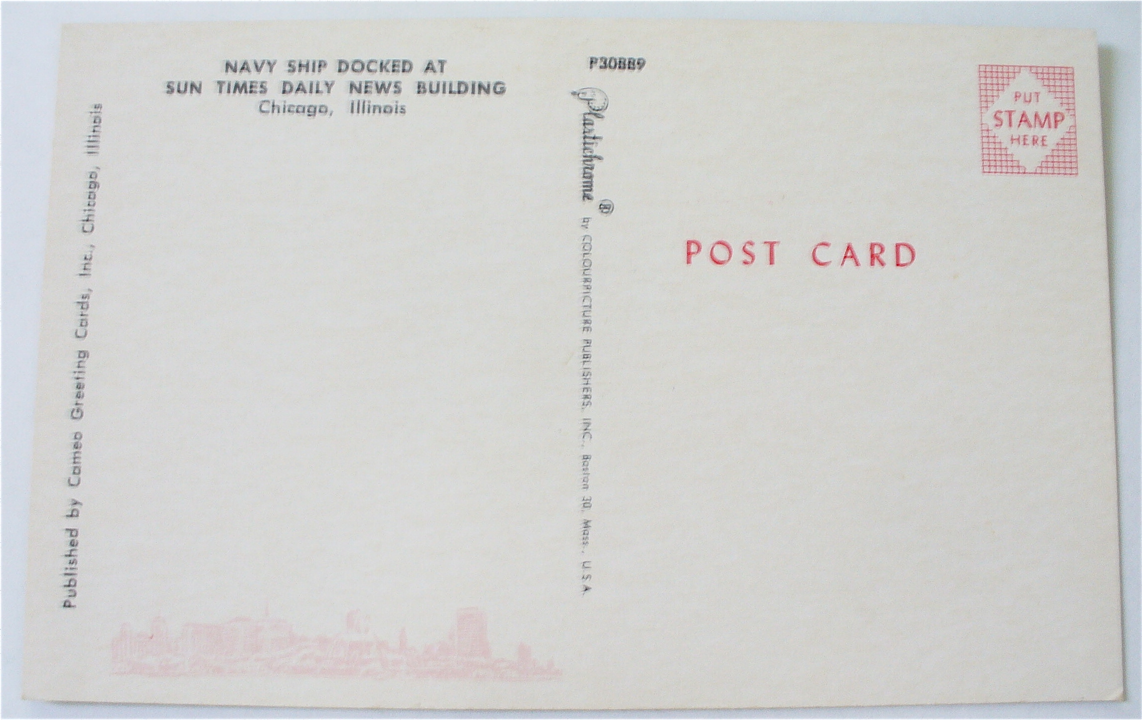 Navy Ship Docked At Sun Times News Building Postcard