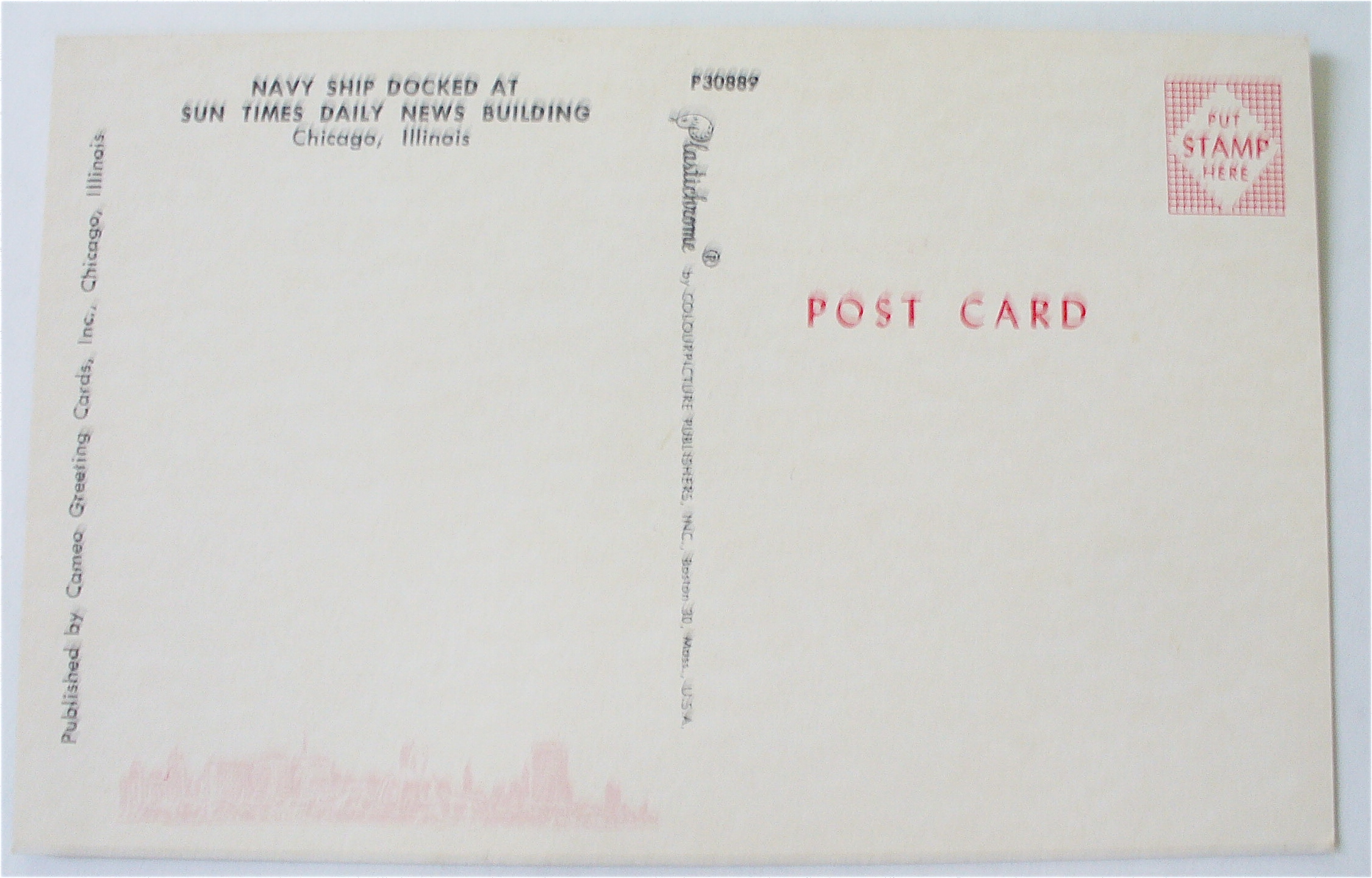 Navy Ship Docked At Sun Times News Building Postcard