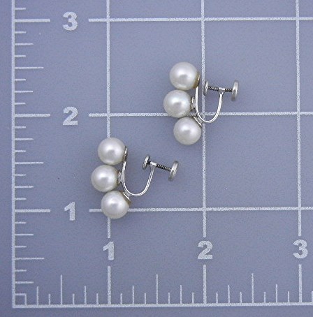 14K White Gold Cultured Pearls Screwback Earrings