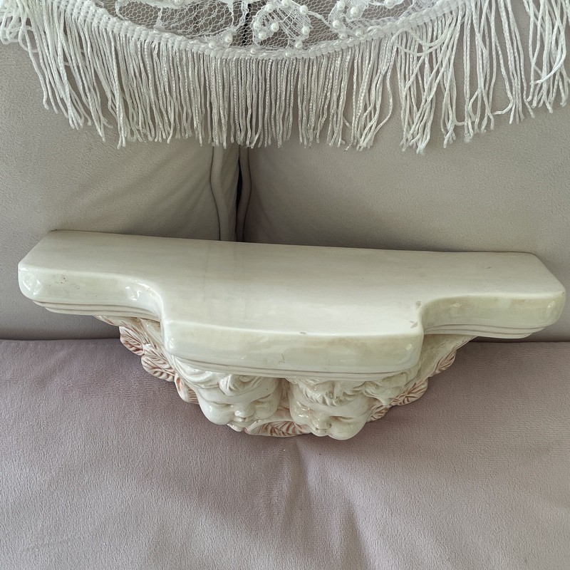 Vintage Pastel Pink Cherubs Wall Shelf, Shabby Chic Victorian Angels, Wall Sconce, Porcelain
