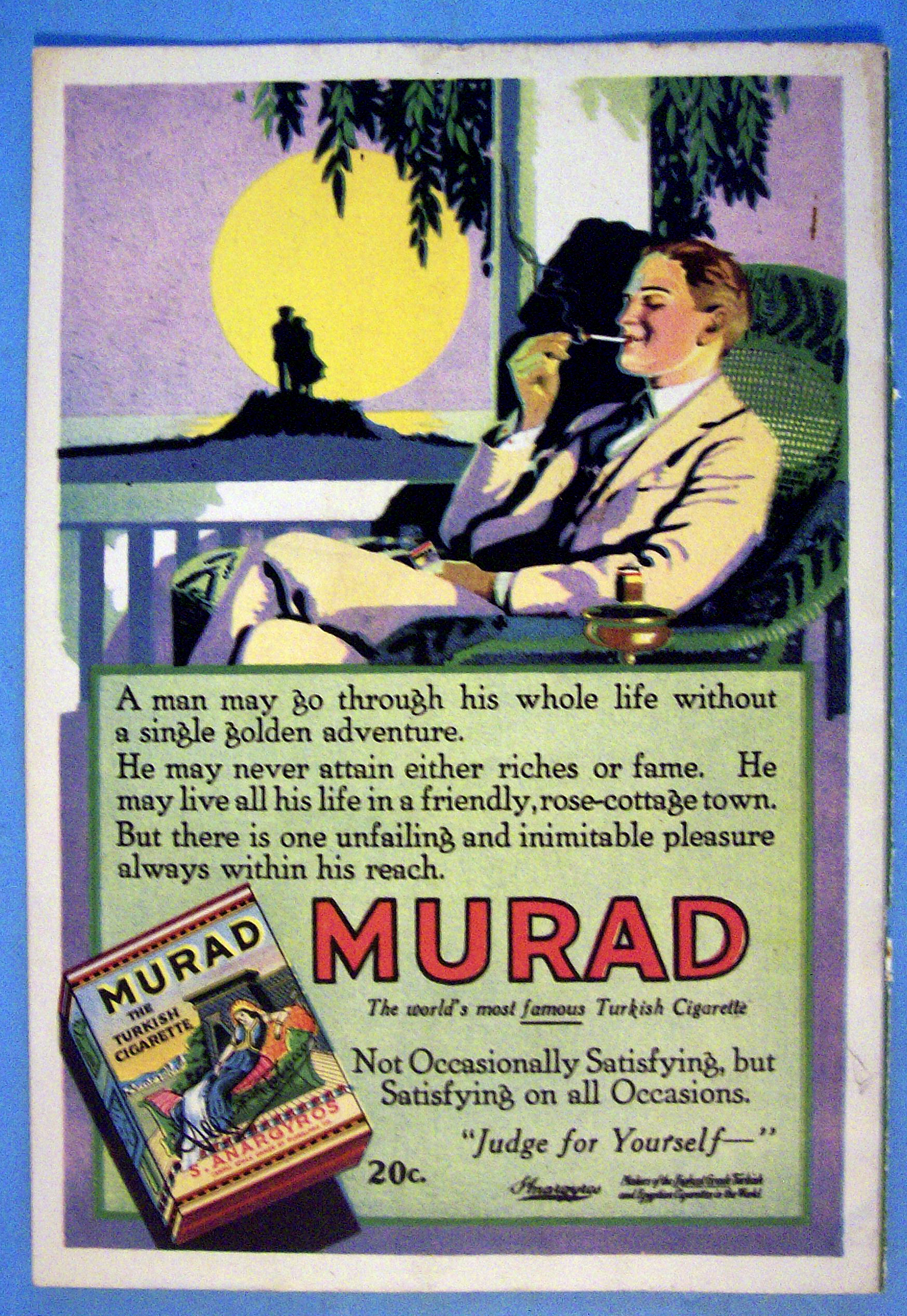 1921 Murad Cigarettes with Man Smoking On Porch