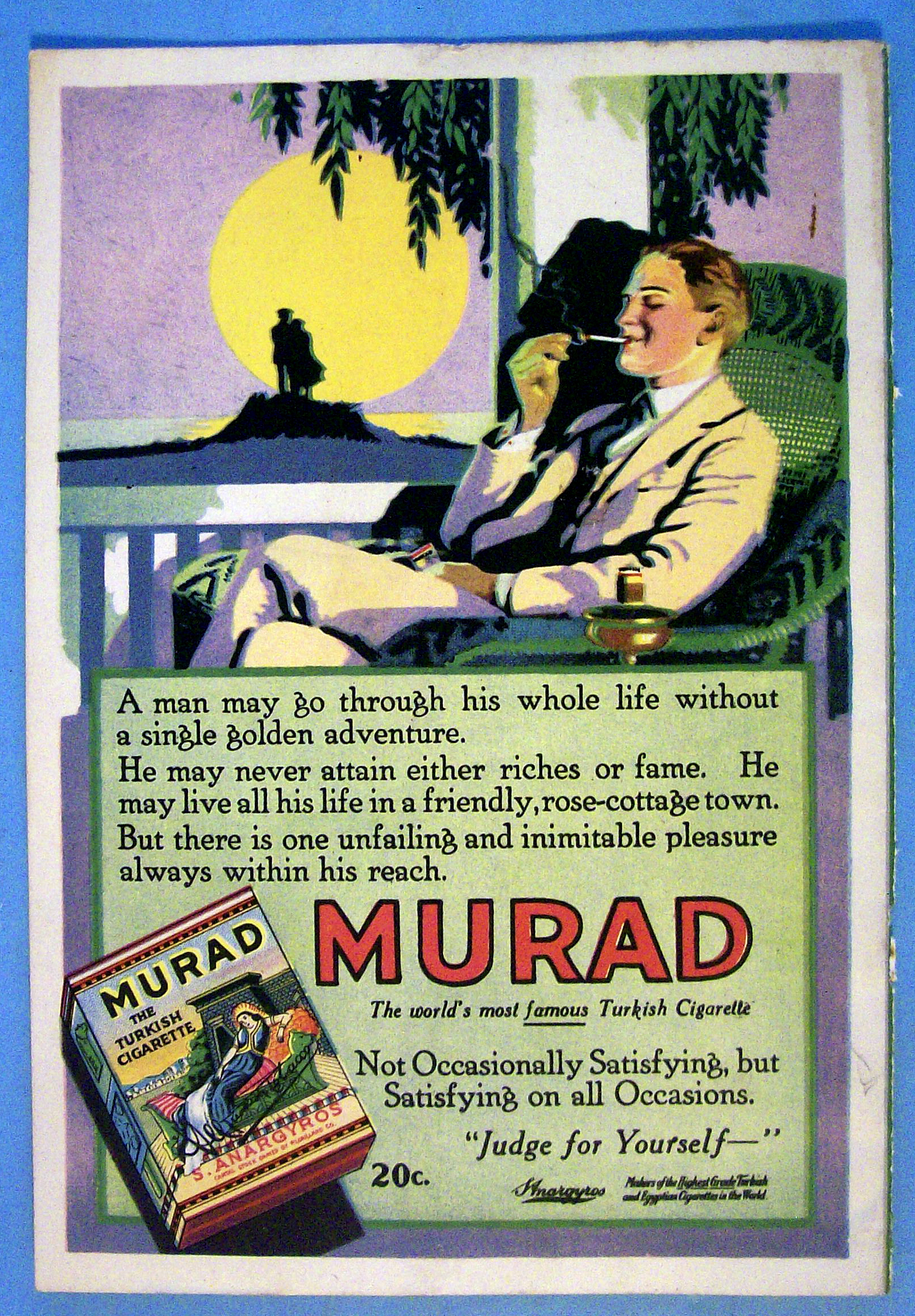 1921 Murad Cigarettes with Man Smoking On Porch