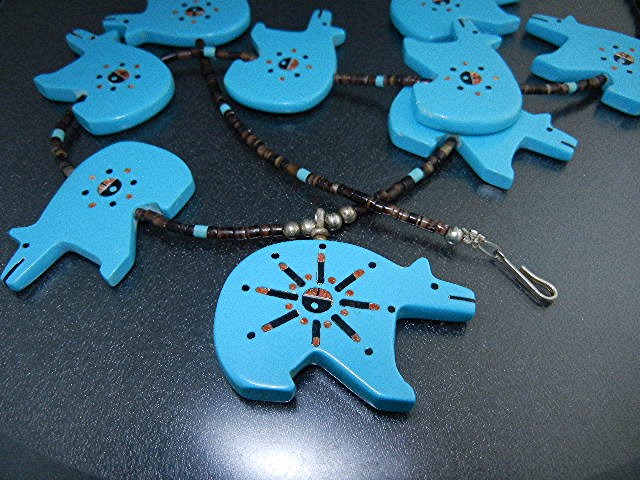 Native American Turquoise Sterling Silver Bears Santo D