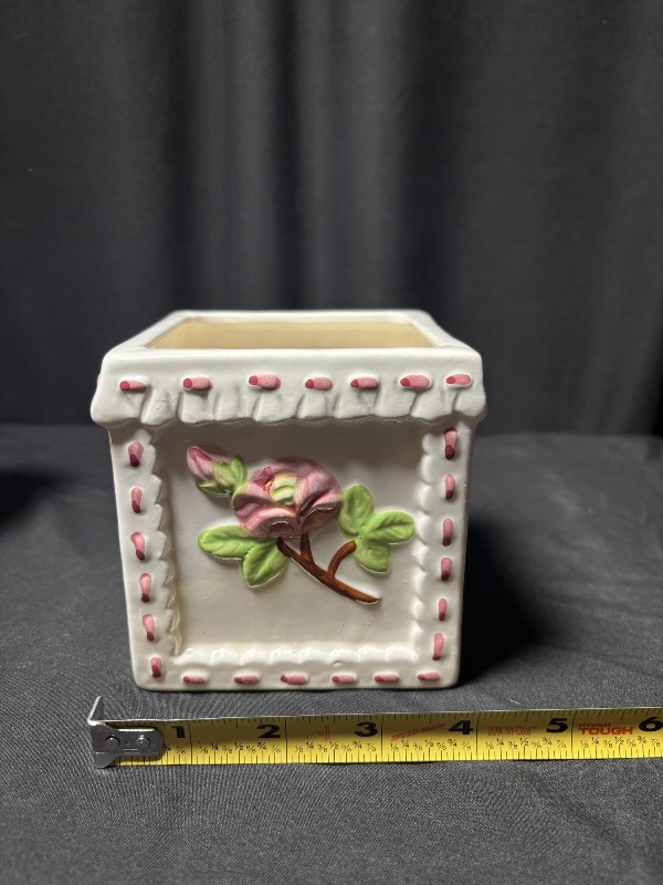 Vintage Ceramic Baby Shower Decor Set: Baby Shoe Planter, Block Planter, and 'It's a Girl' Toppers