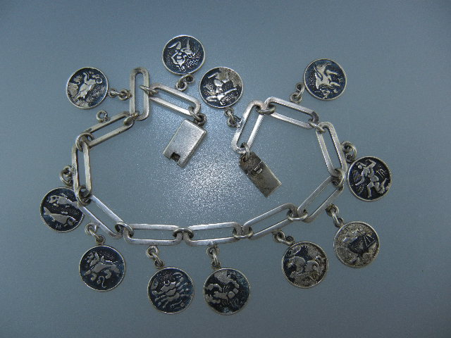 Taxco Mexico Sterling Silver Astrological Charm Bracele