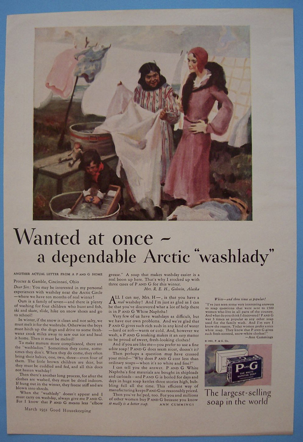 1931 P & G White Naptha Soap with Woman Hanging Laundry