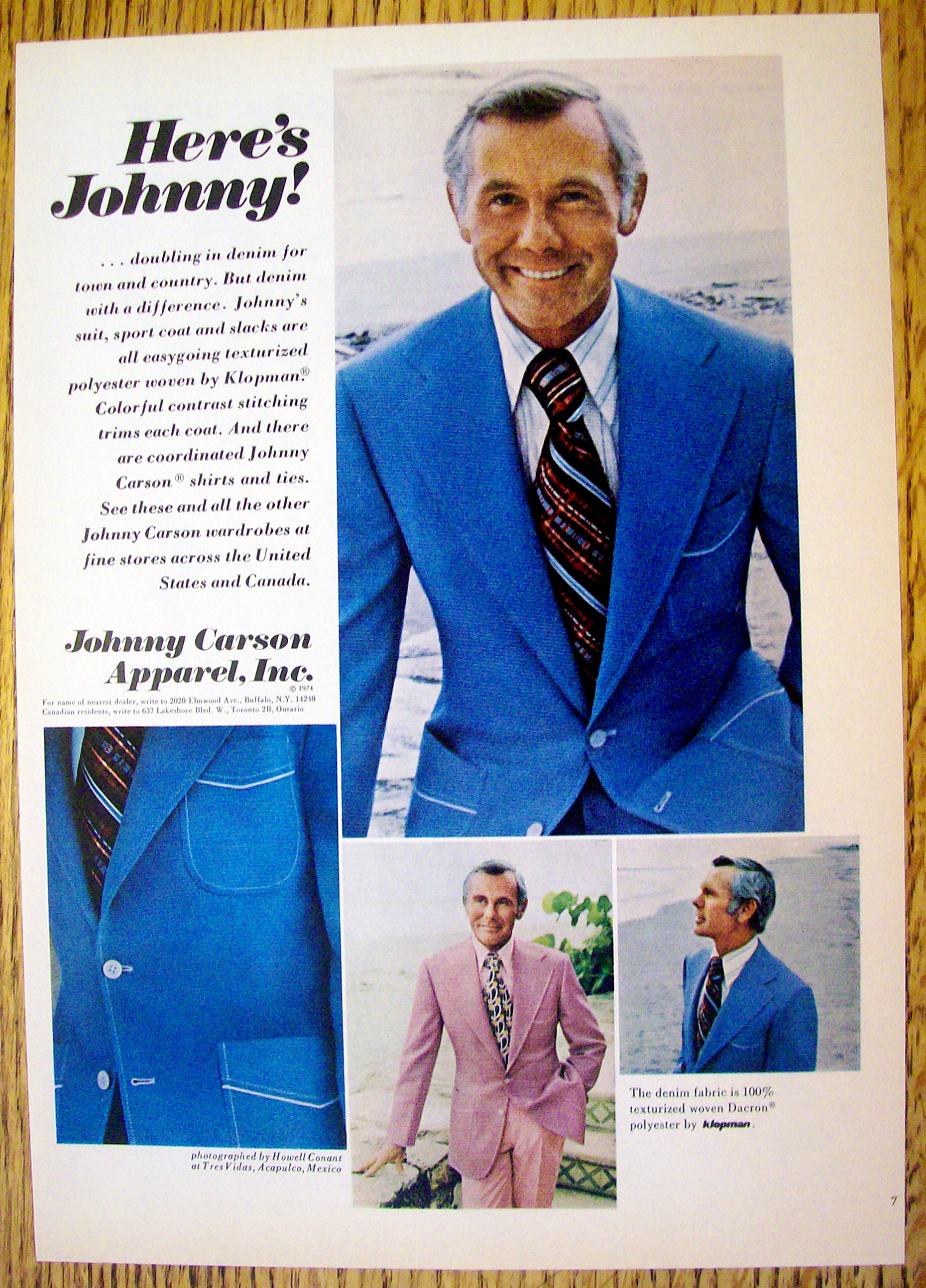 1974 Johnny Carson Apparel with TV's Johnny Carson