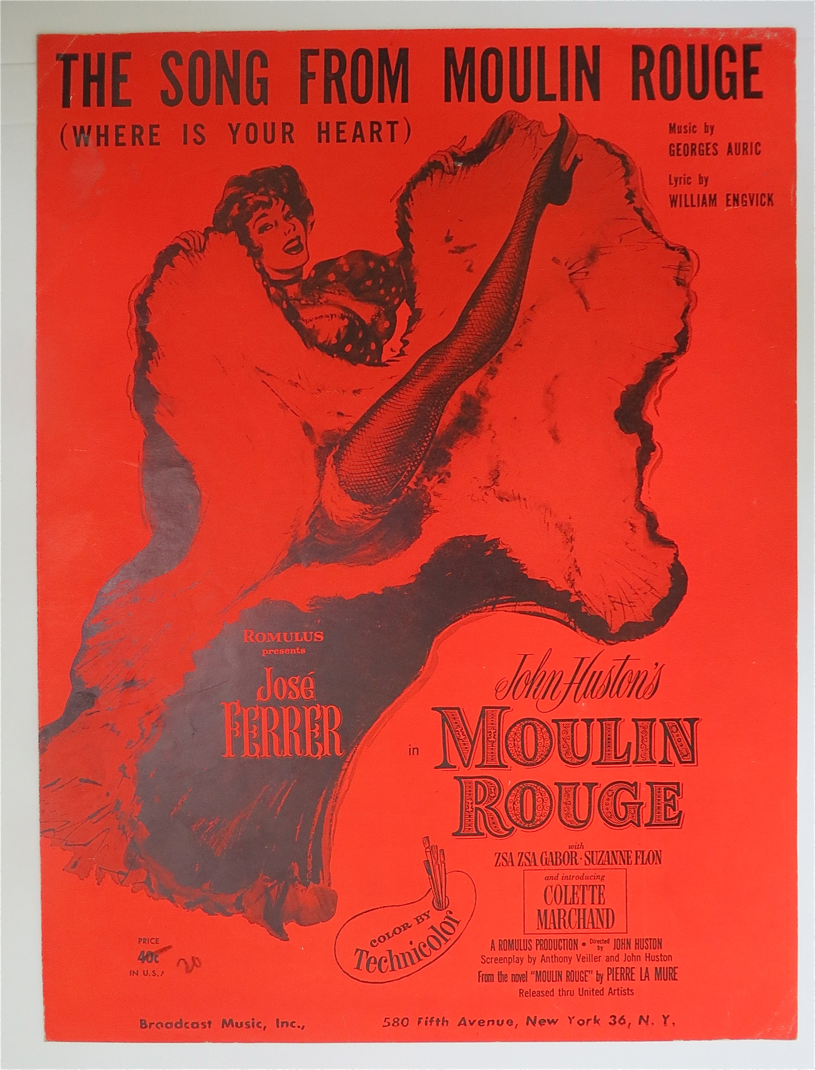 1953 The Song From Moulin Rouge By Auric & Engvick