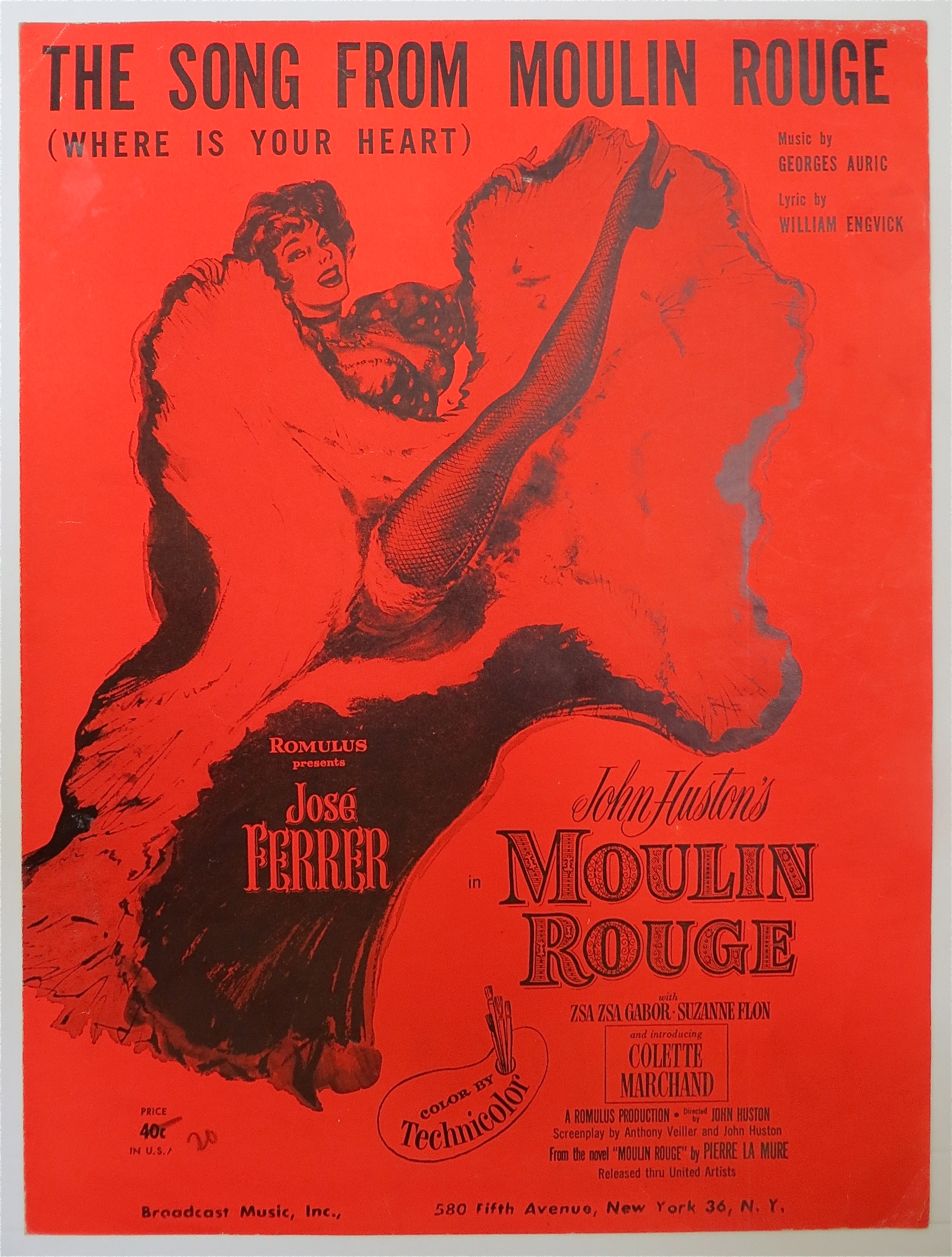 1953 The Song From Moulin Rouge By Auric & Engvick
