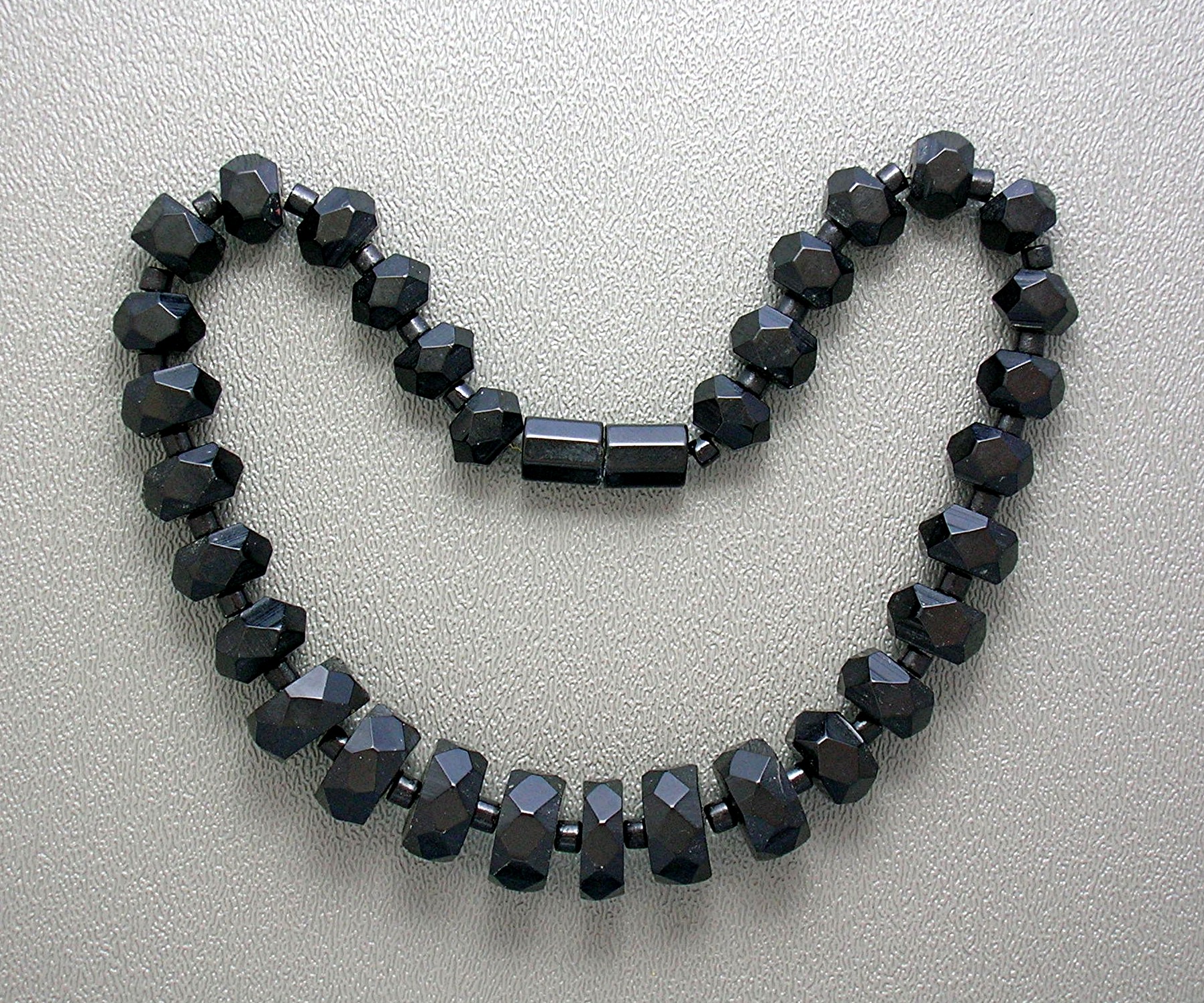 Bakelite Black Faceted 15 Inch Necklace