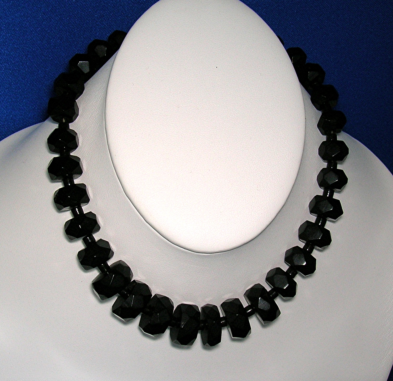 Bakelite Black Faceted 15 Inch Necklace