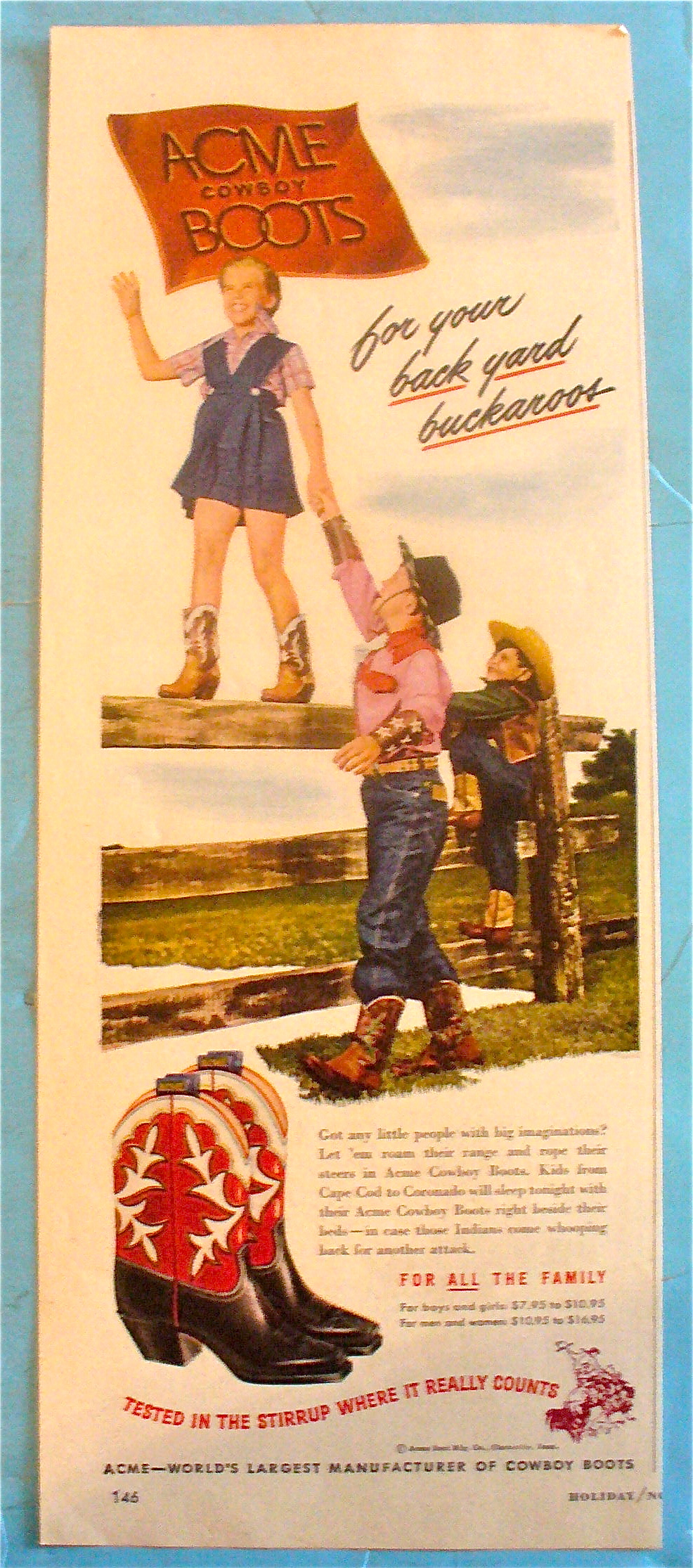 1948 Acme Boots With Girl Walking A Fence