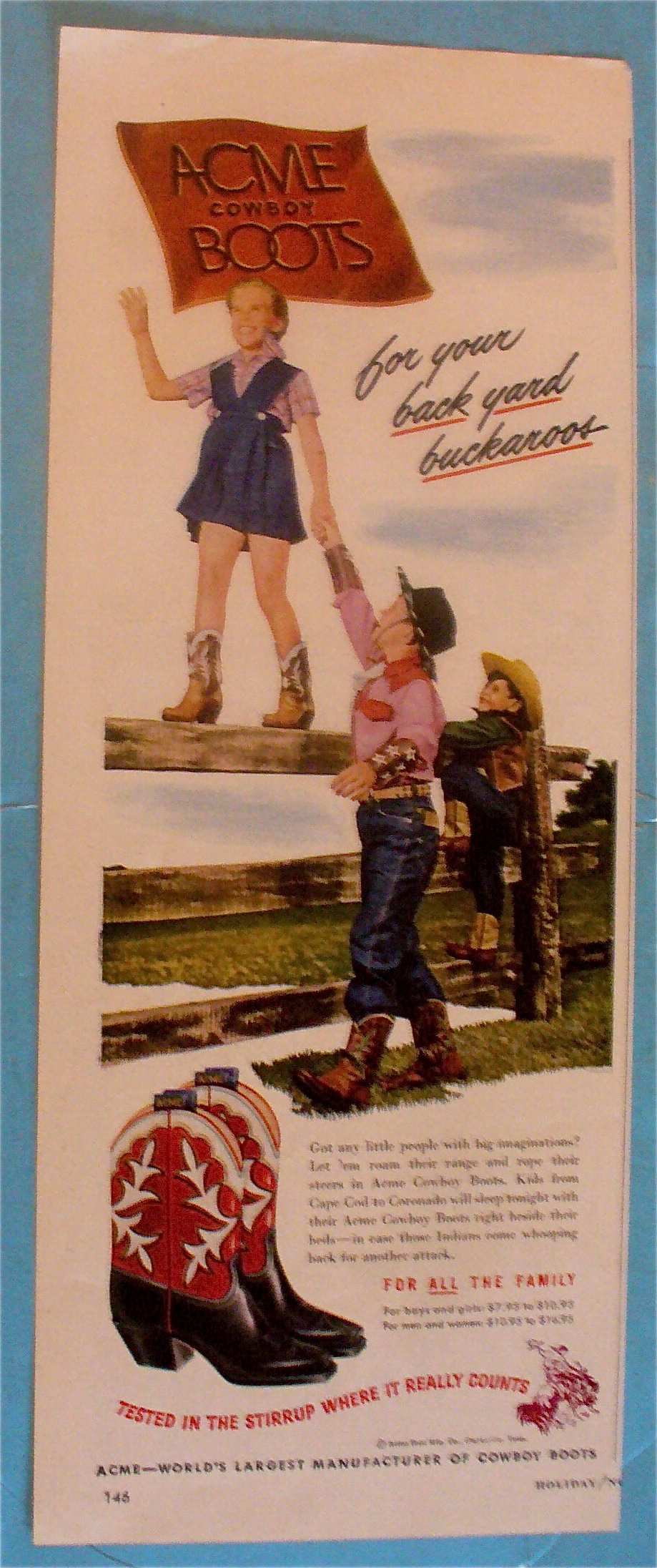 1948 Acme Boots With Girl Walking A Fence