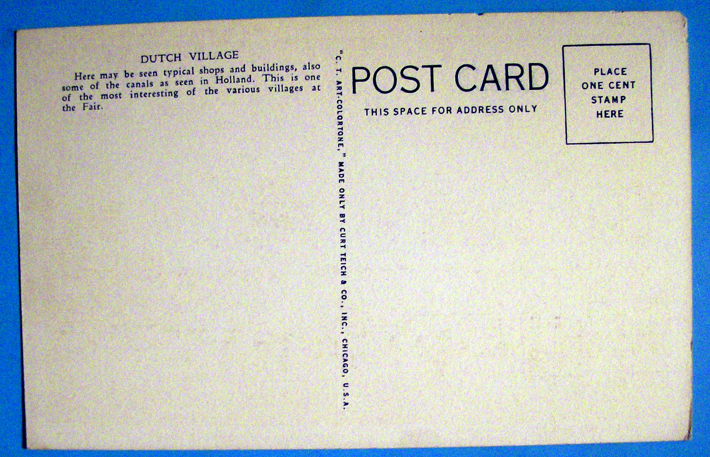 Dutch Village Postcard (Century Of Progress)