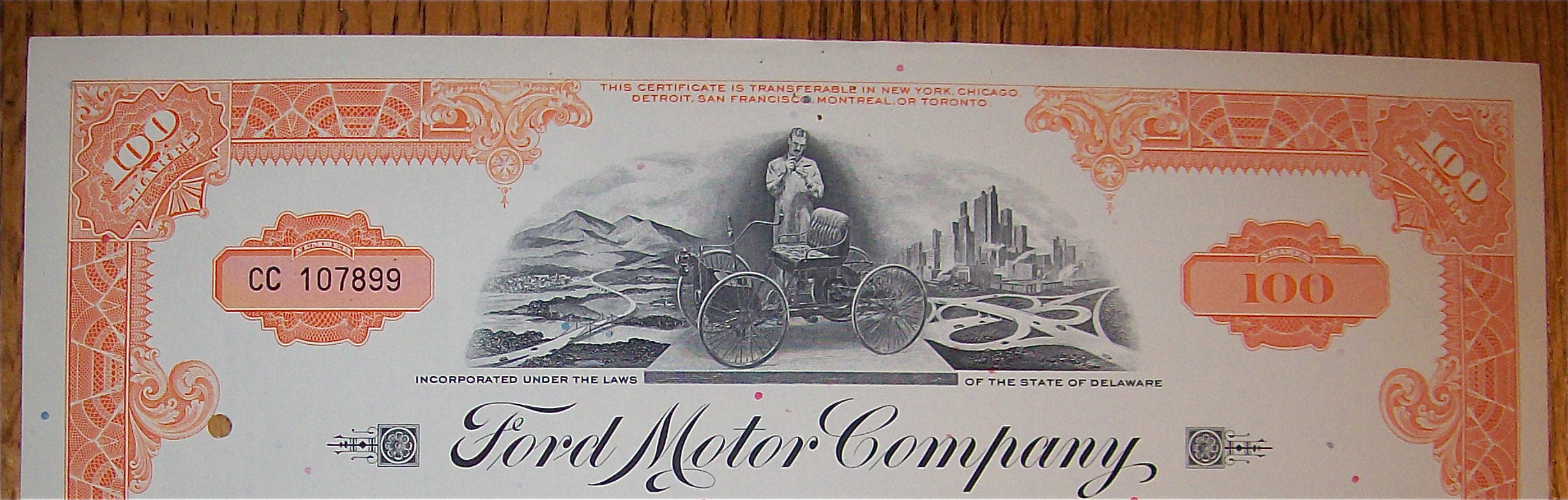1967 Ford Motor Company 100 Shares Stock Certificate