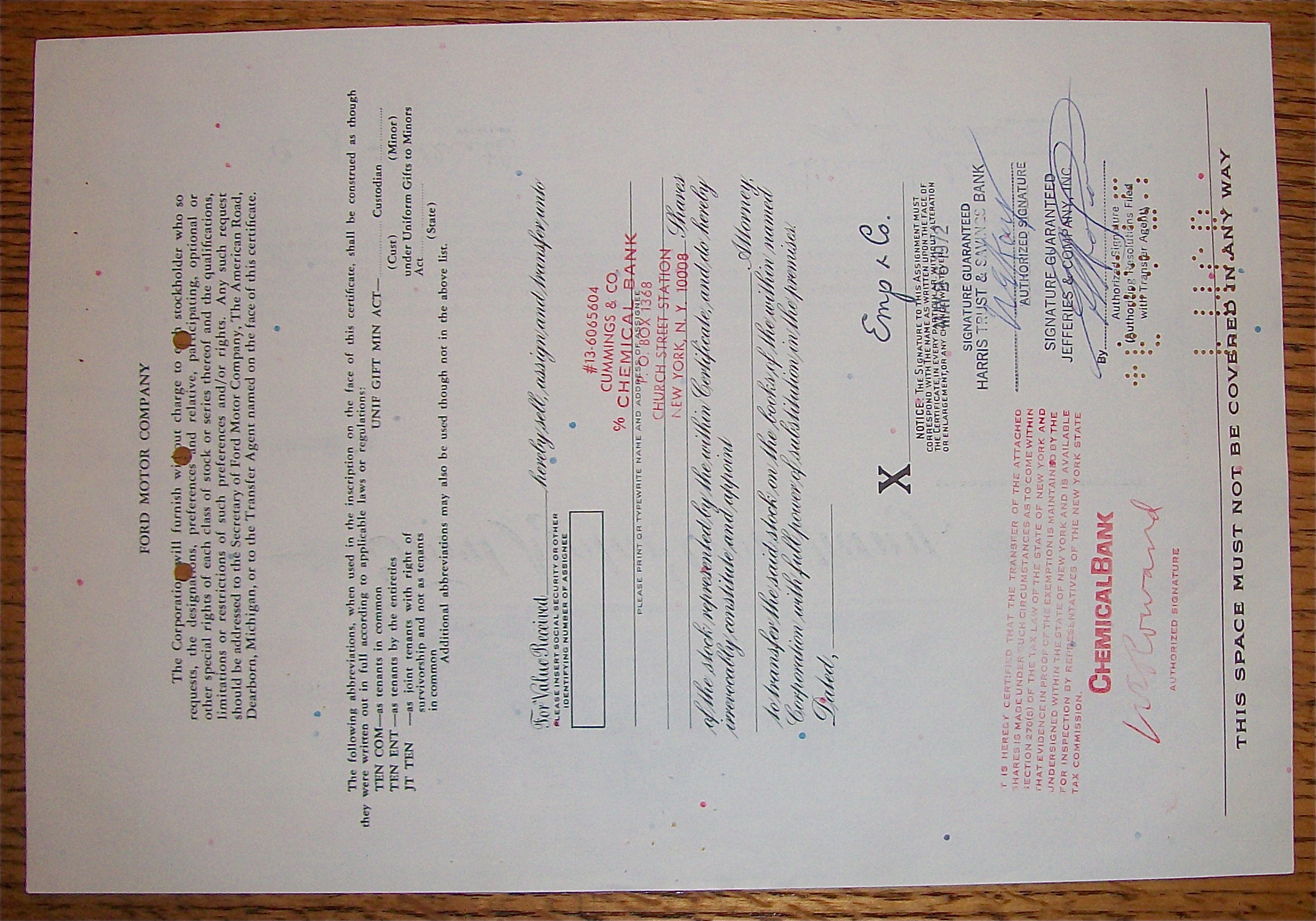 1967 Ford Motor Company 100 Shares Stock Certificate