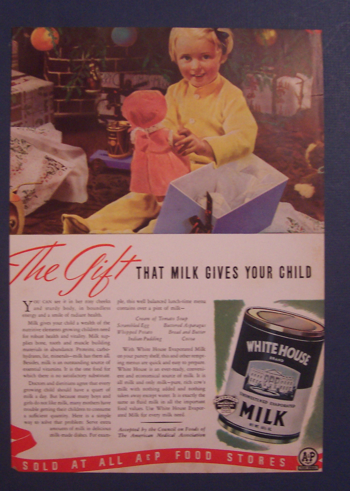 1938 White House Evaporated Milk w/ Little Girl & Doll