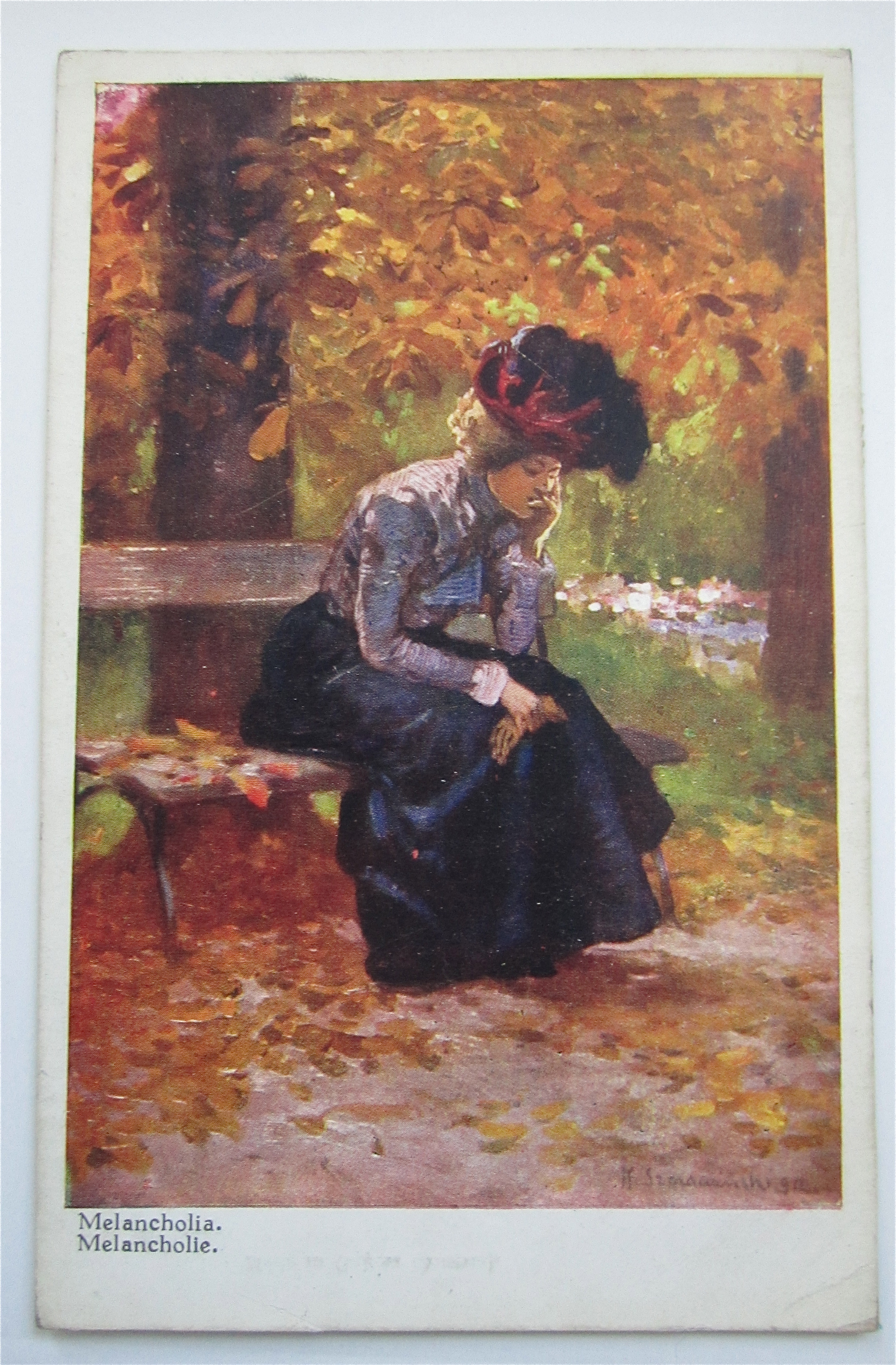 Woman Sitting And Thinking Postcard