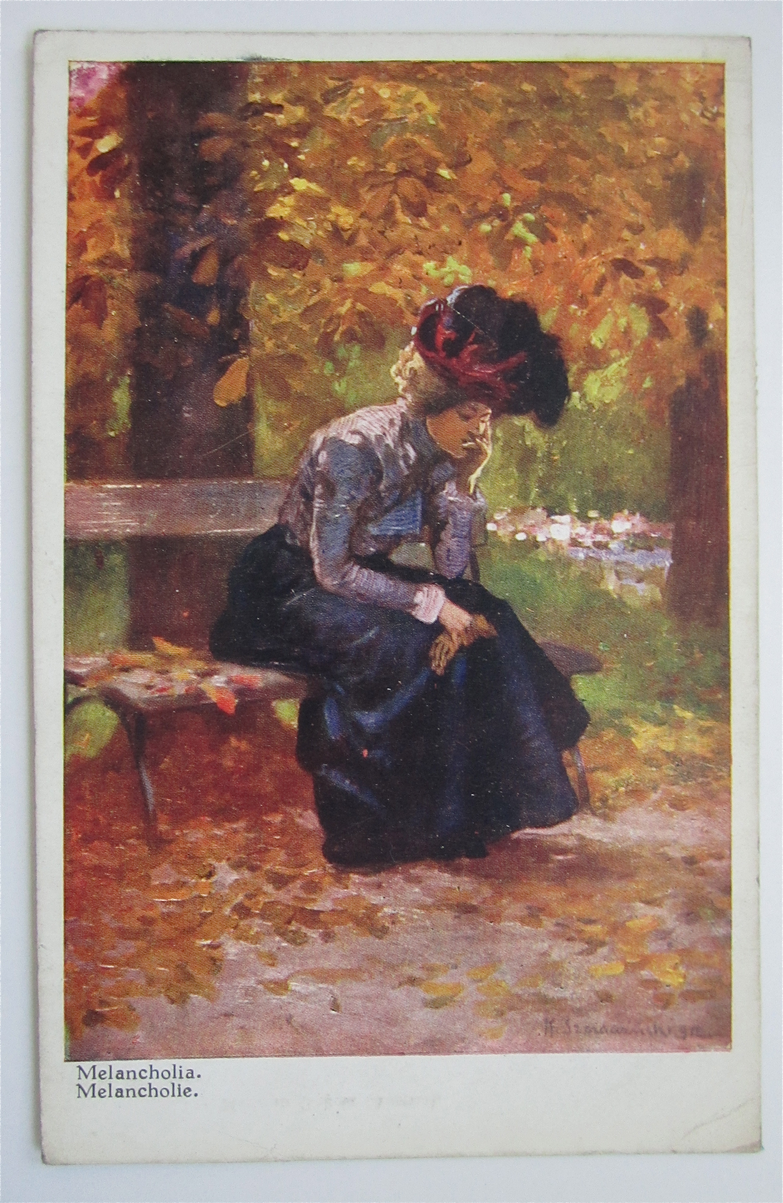Woman Sitting And Thinking Postcard
