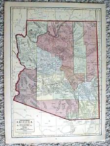 1911 Map of Arizona & Utah Antique