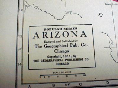 1911 Map of Arizona & Utah Antique