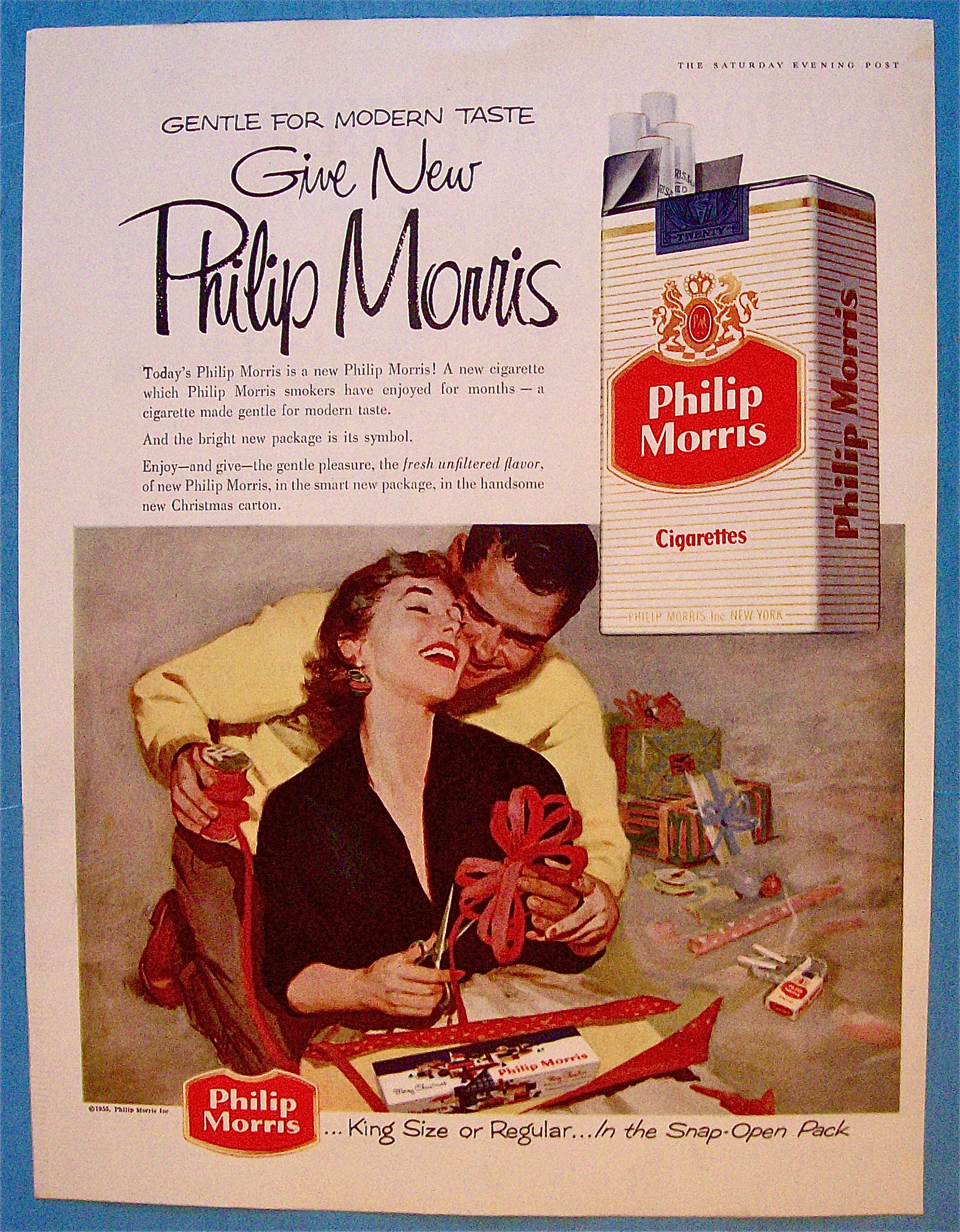 1955 Philip Morris with Woman Wrapping Gift