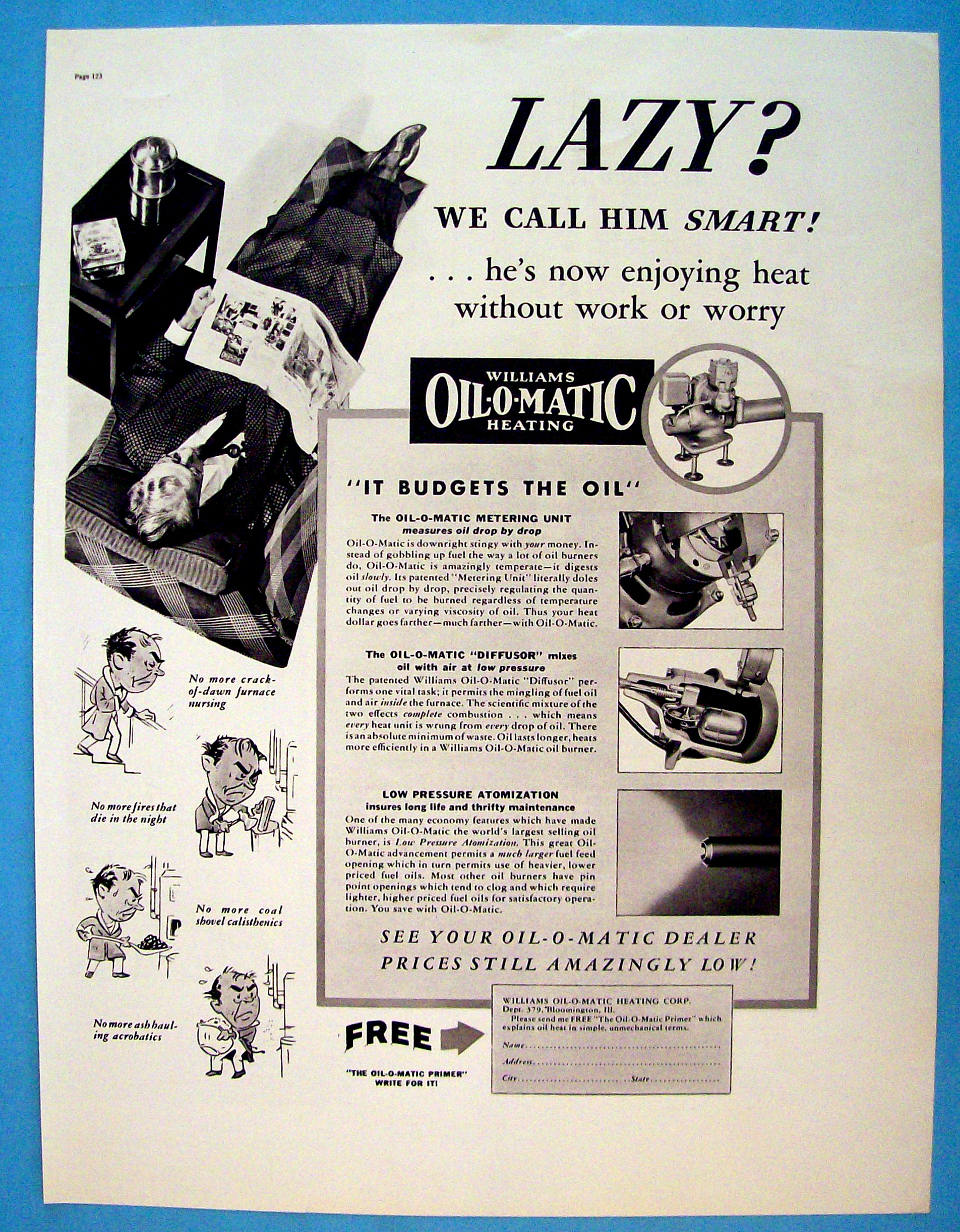1937 Williams Oil O Matic Heating with Man In Recliner