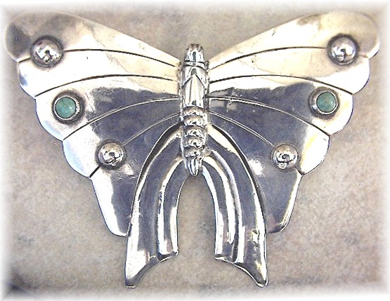 Taxco Mexico Sterling Silver  Butterfly Turquoise Brooc