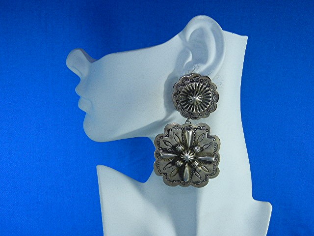 Gary G Navajo Sterling Silver 3 3/4 inch Clip Earrings