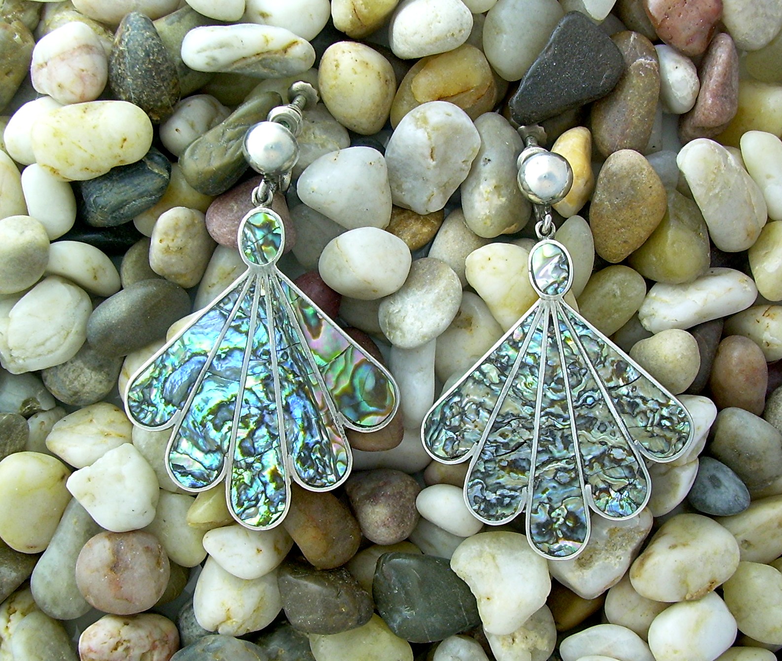 Sterling Silver Mosaic Inlay screw back  Earrings