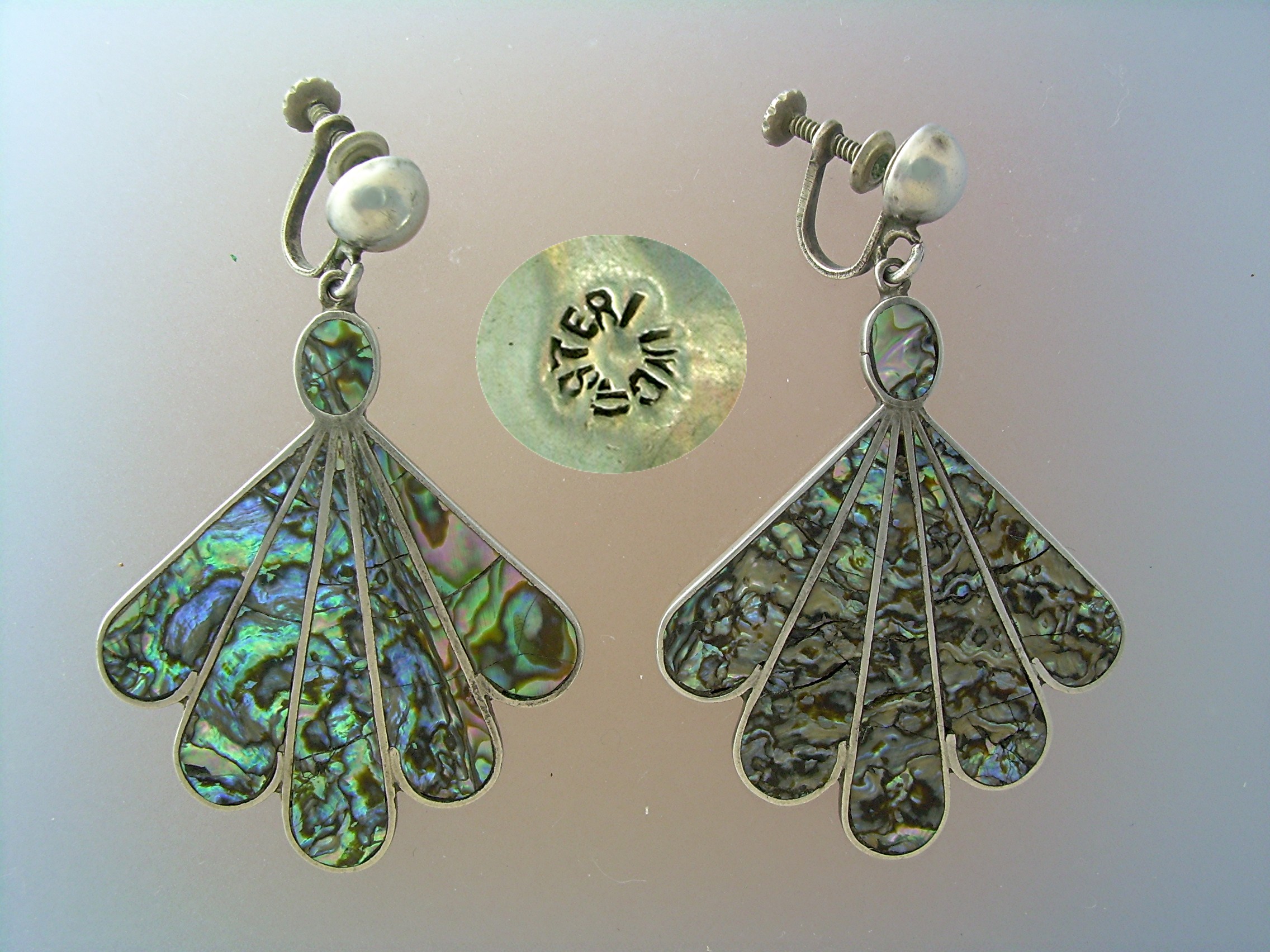 Sterling Silver Mosaic Inlay screw back  Earrings