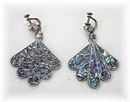 Sterling Silver Mosaic Inlay screw back  Earrings