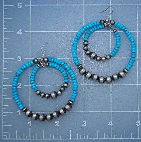 Navajo Kingman Turquoise Sterling Silver Beads Post Ear