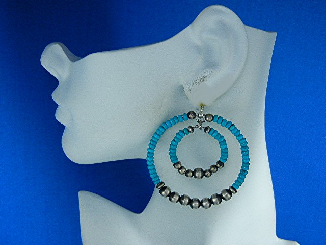 Navajo Kingman Turquoise Sterling Silver Beads Post Ear