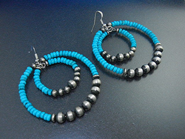 Navajo Kingman Turquoise Sterling Silver Beads Post Ear