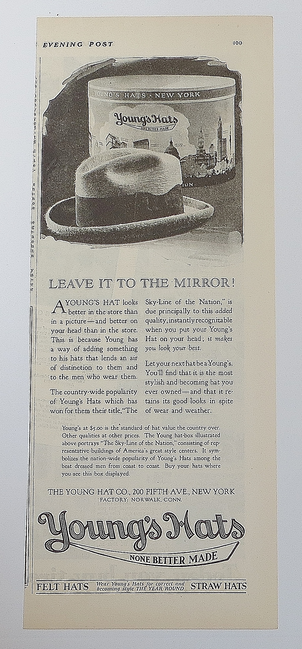 1923 Young's Hats With Hat & Hat Box